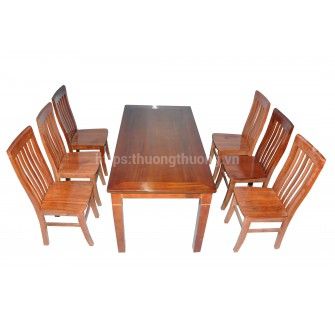 Bộ bàn ăn chữ nhật 6 ghế 7 nan thường