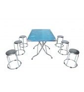 Bộ bàn ăn gấp chữ nhật đôn inox