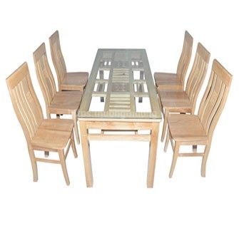 Bộ bàn ăn chữ nhật 6 ghế chữ thọ lệch gỗ sồi