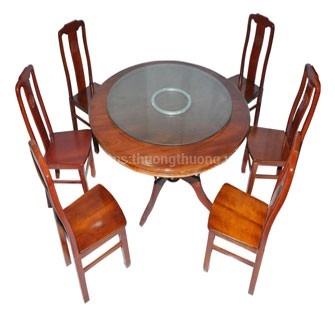Bộ bàn ăn tròn 1.4m 6 ghế chữ thọ thường