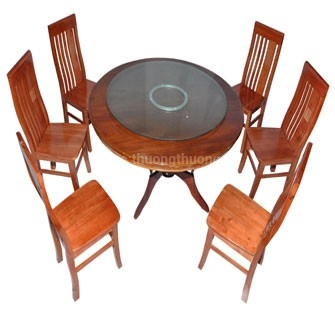 Bộ bàn ăn tròn 1.4m 6 ghế chữ thọ xoan