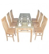 Bộ bàn ăn chữ nhật 6 ghế chữ thọ lệch gỗ sồi