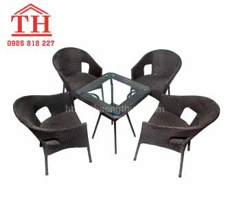 bàn ghế cafe nhựa giả mây chất lượng