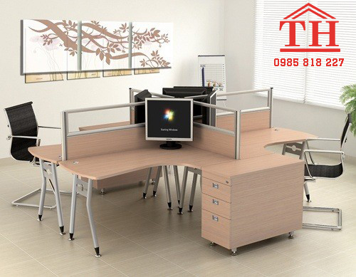 Bàn làm việc chữ L cho nhân viên làm việc 4 góc